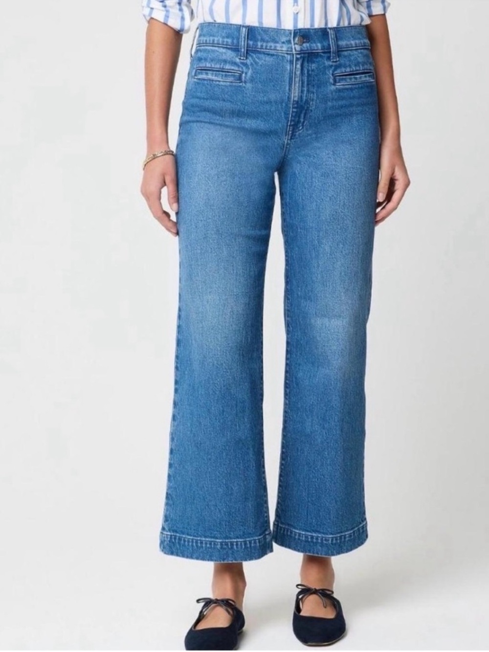 J. Crew High-Rise Mid-Blue Wide-Leg Cropped Women's Jeans